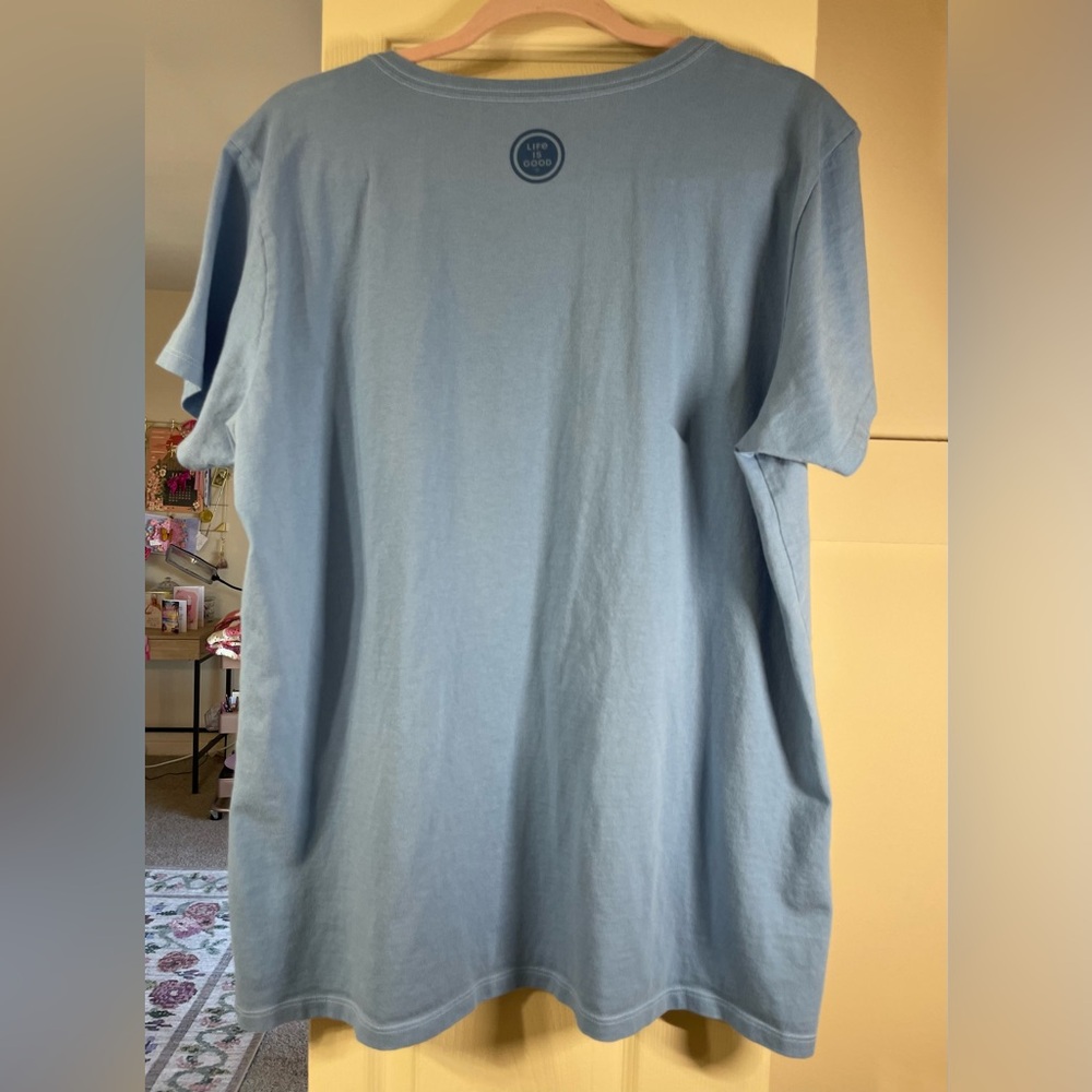 Life Is Good Blue Short Sleeve V-Neck Tee with Heart Word Art - Picture 2 of 7